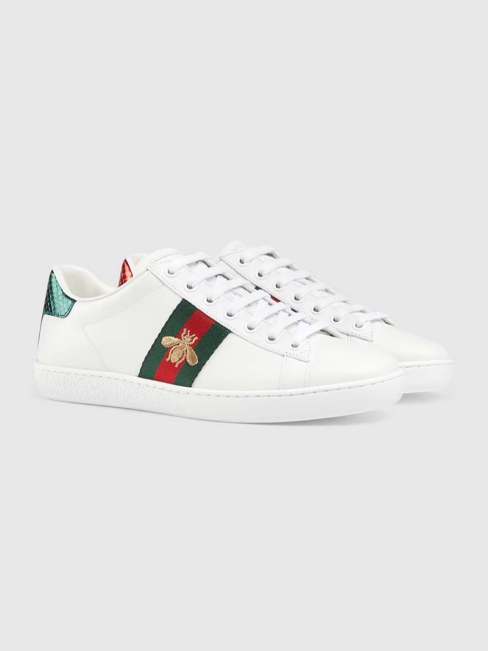 Gucci Ace Sneaker with Green and Red Web and Gold Bee